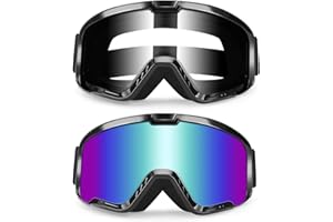 abtong ATV Dirt Bike Goggles 2-Pack Motorcycle Motocross MX UTV MTB Helmet Riding OTG Goggles UV400 Anti-Fog Scratch Dustproof for Men & Women Adult Youth Kids（Color+Clear）