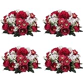 Inweder Flower Balls Centerpieces for Tables: 4 PCS Red Roses Flowers for Centerpieces Floral Arrangements Centerpiece for Wedding Party Celebration Home