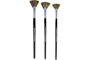 Studio 22 Hog Bristle Artist's Fan Paint Brush Set of 3 Sizes, Small, Medium & Large, Black, 2002644
