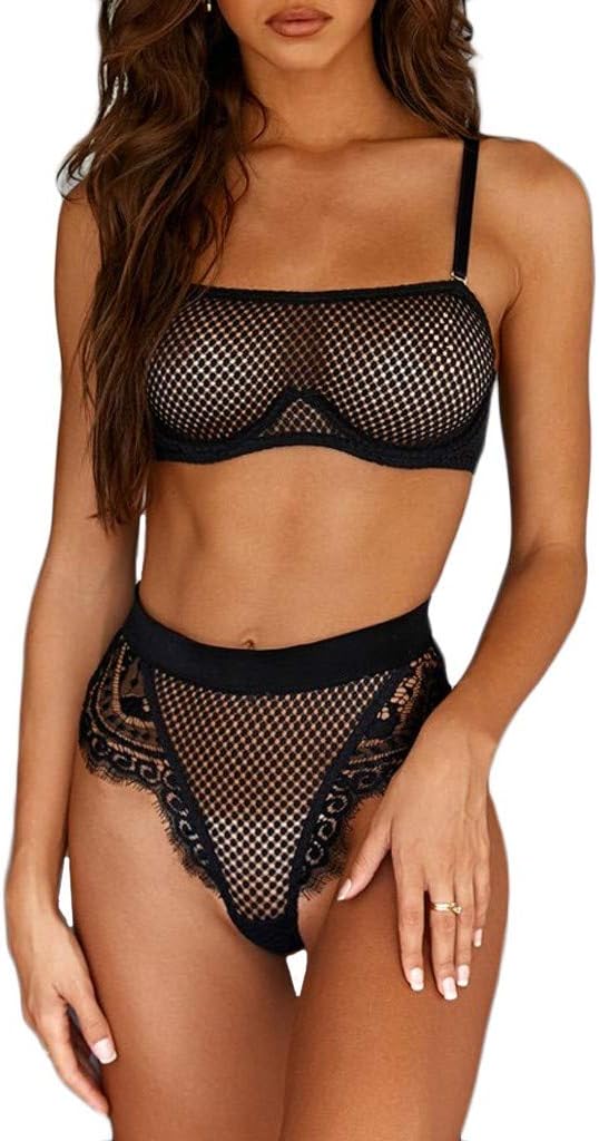 Jialili Women Sexy Lace Lingerie Bra Set G-String Panty Underwear Nightwear (M,Black)