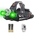 BORUIT RJ-3000 LED Headlamp with Green Light,Ultra Bright 5000 Lumens White Green Light LED Hunting Headlight,3 Mode Waterproof Tactical Head Lamp for Running Camping Hiking Fishing