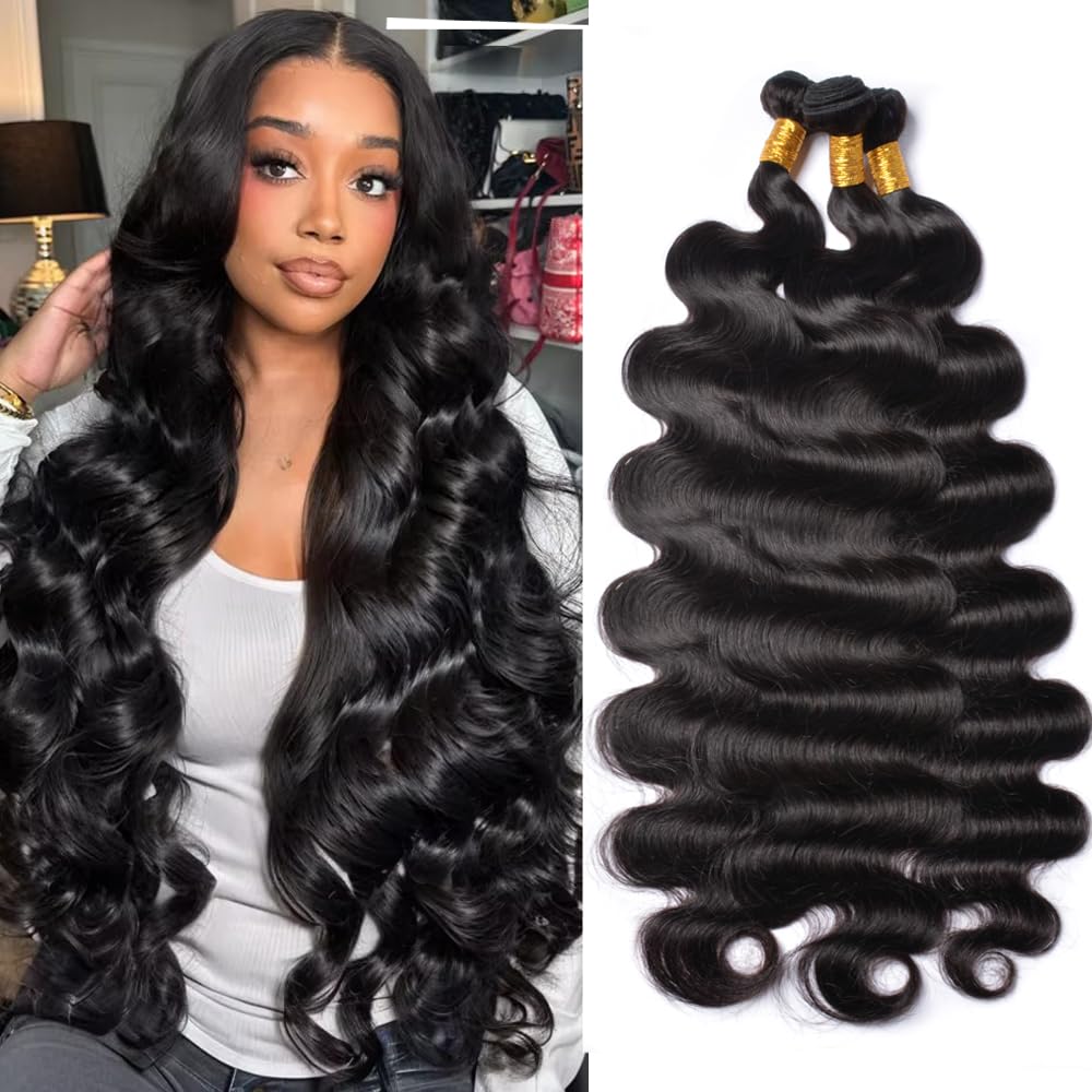 MSGEM 12A Body Wave Human Hair Bundles 22 24 26 inch Brazilian Body Wave Human Hair Extensions 100% Unprocessed Human Hair Hair 3 Bundles Natural Color — image 1