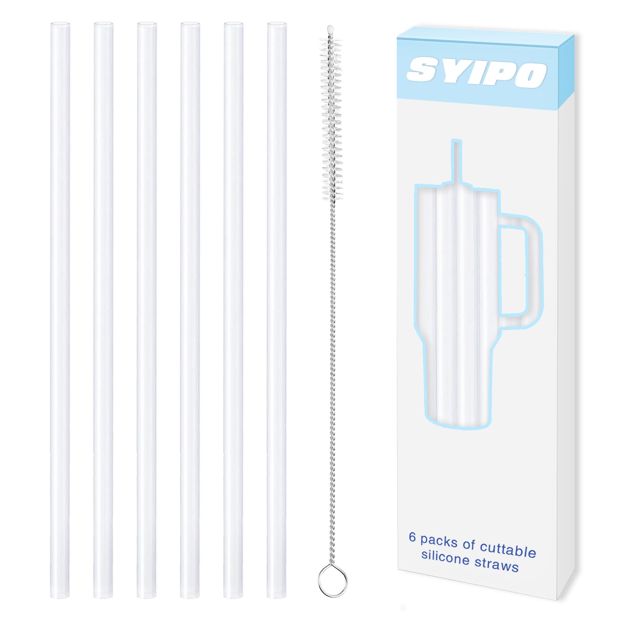 Photo 1 of Replacement Silicone Straws for Stanley 40 oz Adventure Tumbler, 6 Pack Reusable Food Grade Silicone Straws with Cleaning Brush, Can be Cut Off — for Stanley Cup 40 oz Water Jug Accessories, 12" Long