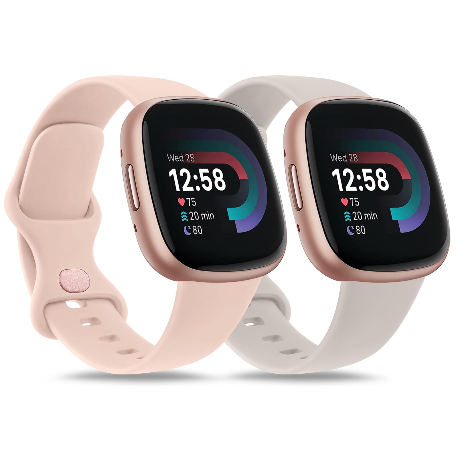 AK Straps for Fitbit Sense 2/Sense/Versa 4/Versa 3 - Silicone Sport Classic Soft Replacement Band for Women Men (Pack B, S)