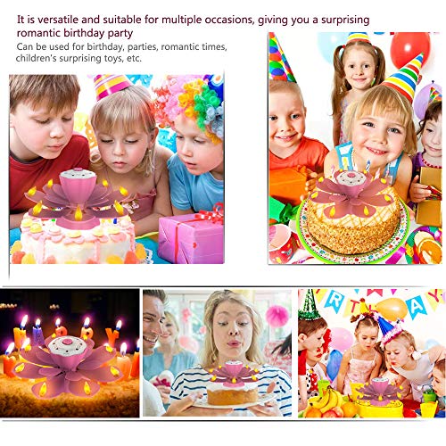 Homecube LED Birthday Candles, Flameless Musical Birthday Candles with 3 Adjustable Flash Modes, Rotatable Flower Birthday Cake Toy with Blow Out Design for Birthday Party Decoration (Pink)