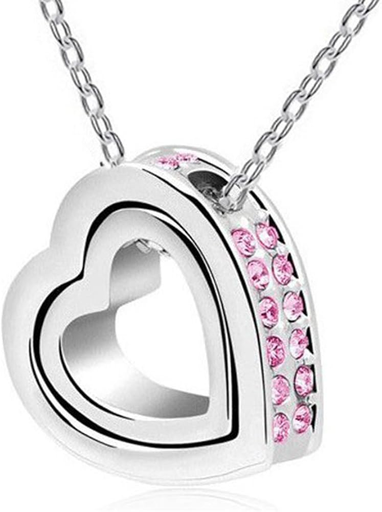 Double Heart Crystal Rhinestone Eternal Love Pendant Necklace Amazon