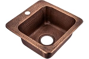 Monarch Abode 15-inch Hand Hammered Pure Copper Baxter Drop in Small Bar Sink, Home & Bar Sinks with Faucet Hole for Wet Kitchen, Drop in RV Sink, Kitchen Sinks