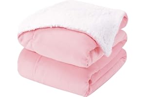 HOMEIDEAS Fleece Sherpa Blanket for Couch(Light Pink, Throw), Thick Warm Velvety Blanket for Winter Christmas, 50 x 60 inches