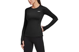 baleaf Thermal Shirts for Women Long Sleeve Fleece Tops Running Workout Cold Weather Gear Compression Zipper Pocket