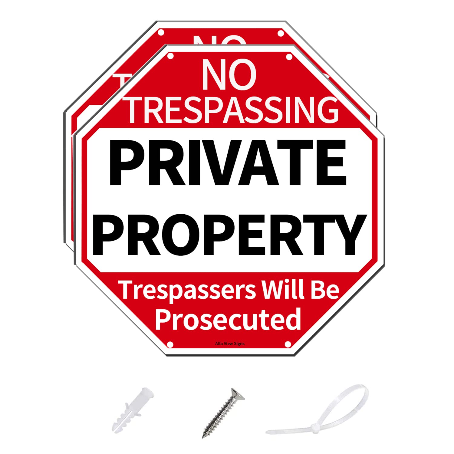 AlfaView No Trespassing Signs, Private Property Metal Trespassers Will Be Prosecuted Warning Sign, 12'' x 12'' Reflective .40 Rust Free Aluminum-UV Protected Weatherproof for Indoor & Outdoor Use (2)