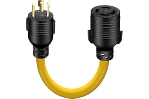 LAZMUMI 30 AMP Generator Transfer Switch Adapter Cord, Heavy Duty STW 10 Gauge NEMA L5-30P Male to L14-30R Female, 3 Prong to 4 Prong Generator Adapter Plug Twist Lock to House Inlet Box,1.5FT