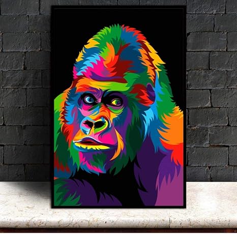 Amazon Co Jp アートキャンバスプリント1個 動物のポスターキャンバスに印刷されたカラフルなゴリラの絵壁の装飾の描画modular Picturesd 60 90cm ホーム キッチン