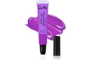 Go Ho UV Blacklight Neon Purple Face Body Paint,Water Based Bright Color Neon Fluorescent Body Paint with Cushion Applicator,Glow In The Dark Under UV Lighting Party Halloween Makeup Washable
