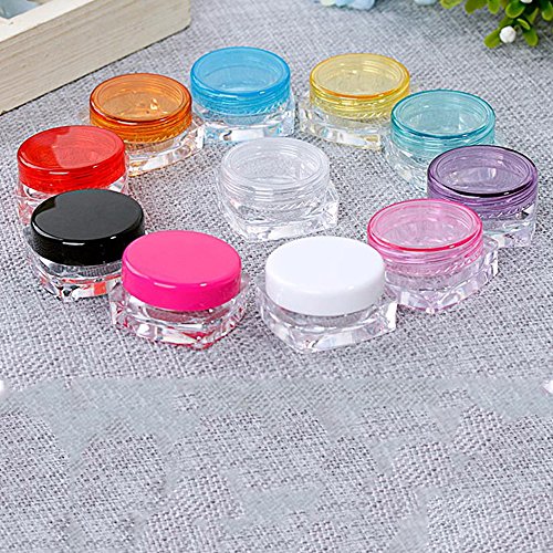 60 Clear Refillable Acrylic Travel Size Cosmetic Sample Containers with Multiple Color Lids (0.18oz)