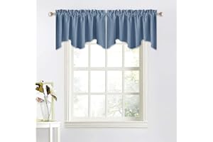 NICETOWN Window Blackout Valances for Kitchen, Elegant Scalloped Curtain Valances Room Darkening Draperies Window Topper for Living Room/Thanksgiving, 52" x 18", Stone Blue, 2 Pieces