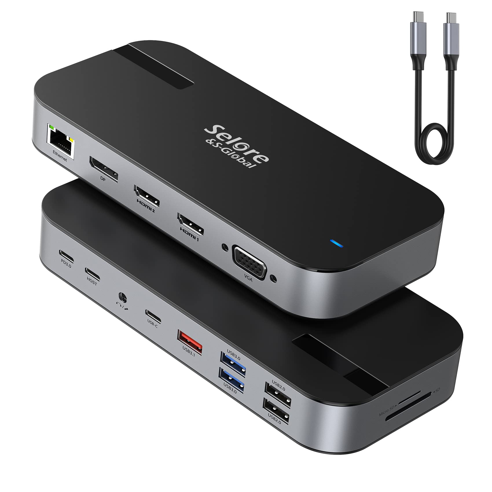 Docking Station Dual Monitor 2HDMI DisplayPort VGA Laptop USB C Dock Quad Monitor, USB C Docking Station with 1m Cable Dual HDMI DisplayPort VGA RJ45 Ethernet 100W PD Audio SD/TF 6 USB (Up to 10Gbps)