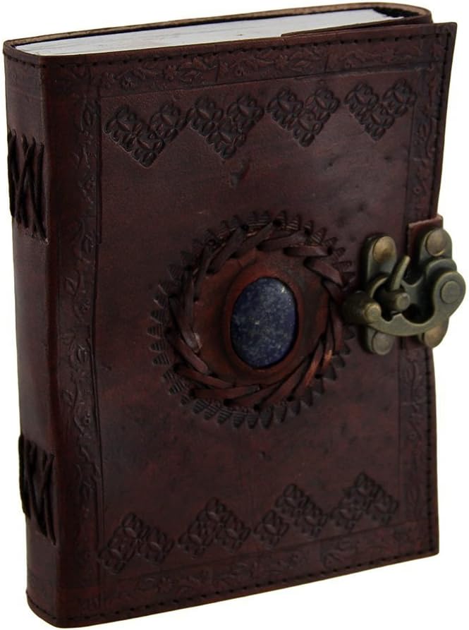 Leather Embossed Journal Personal Organizer Diary Sketchbook with Clasp Unlined Handmade Bound Scrapbook Photo Album to Sketch Draw Write for Men & Women (Blue Stone with Lock Closure)