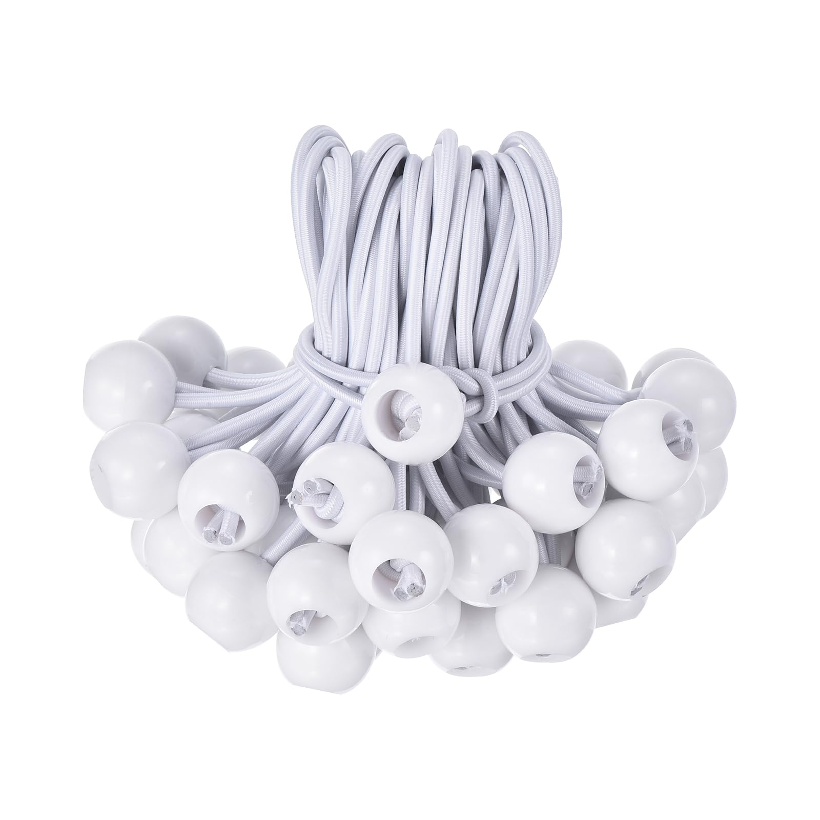 PATIKIL 6 Inch Tarp Ball Bungee Cord, 50 Pack Bungee Cords with Balls Canopy Tarp Tie Downs Cords Elastic String for Outdoor Camping Cargo Shelter Tent Poles, White