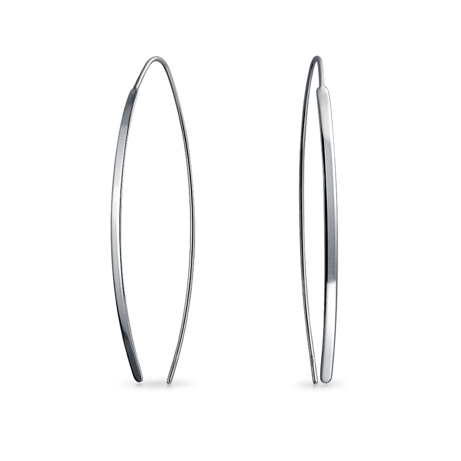 Minimalist Geometric Thin Long Bar Linear Threader Earrings For Women For Teen Polished .925 Sterling Silver — image 1