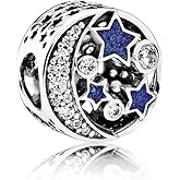 MiniJewelry Star Moon Charm fits Pandora Bracelets Blue Crystal Clear Cubic Zirconia Family Birthday Christmas