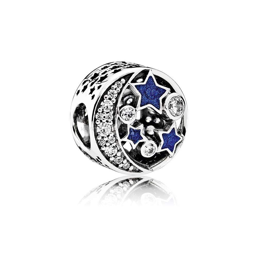 FGT Sparkling Night Sky Sterling Silver Charm fits Pandora Charms Bracelets Birthday Xmas Beads Gift for Women Daughter Blue Star Moon