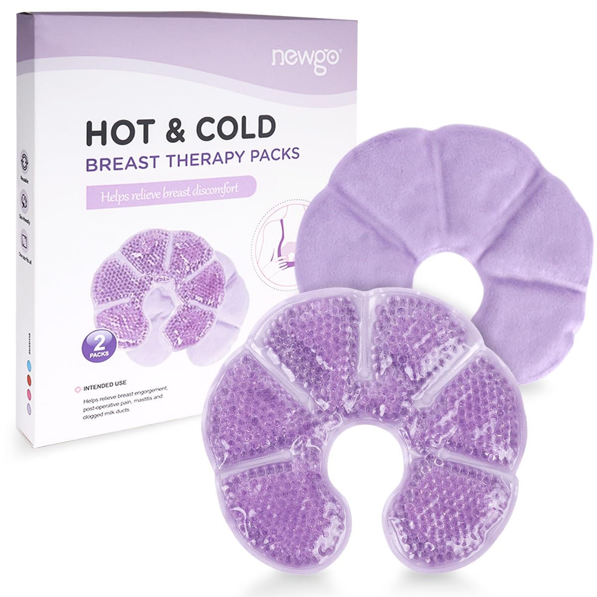 Photo 1 of NEWGO Breast Ice Pack 2 Pack Gel Ice Pack for Breast Surgery, Reusable Nursing Ice Pack Hot or Cold Therapy Breast Pad for Breastfeeding, Engorgement Relief (Purple)