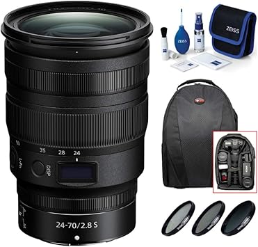 Amazon Com Nikon Nikkor Z 24 70mm F 2 8 S Lens For Mirrorless Cameras Bundle With Backpack 3 Piece Filter Kit And Lens Cleaning Kit 4 Items Camera Photo