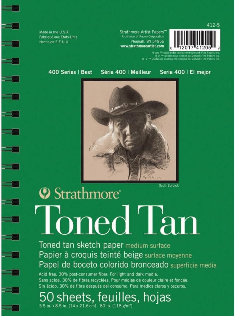 Strathmore 400 Series Toned Tan 5.5''x8.5'' Warm Tan Smooth 118 GSM Paper, Long-Side Spiral Bound Album of 50 Sheets
