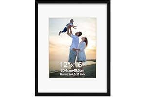 Hoikwo 1 pack 12x16 Black Plastic Frame with Plastic Cover matted to 8.5x11, for 8.5 by 11 Certificate Document Award with Mat, Display 12x16 Photo Frame without Mat, Only for Wall Hanging