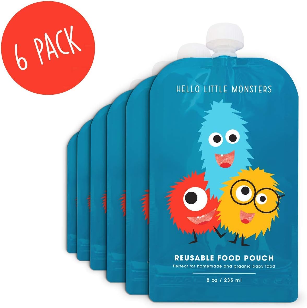 Baby Food Pouches, Reusable Weaning Fill Pouch Bags: Feeding; Freezer Storage by Hello Little Monsters (8oz / 235ml)
