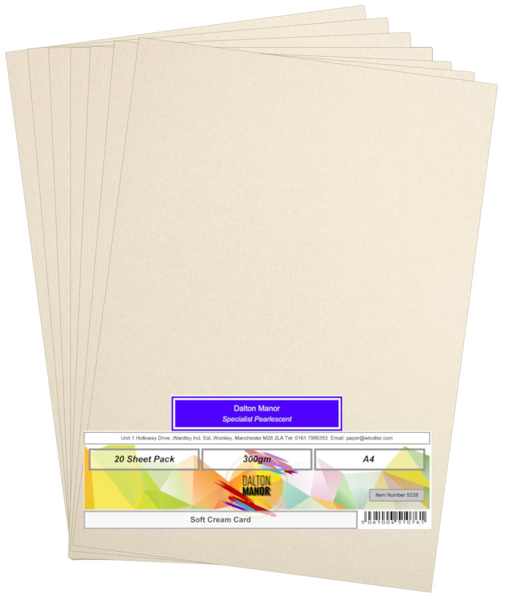 Dalton Manor Soft Cream Pearlescent Card A4 300gsm Pack 20