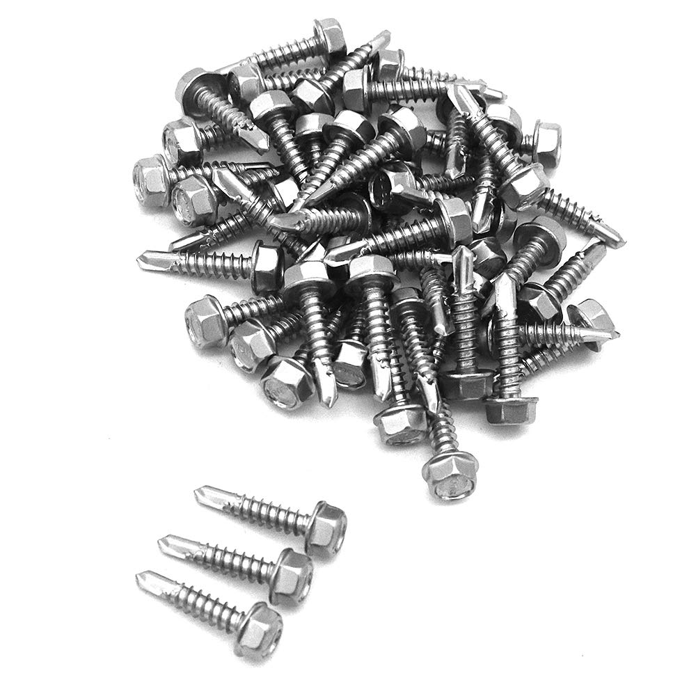 50 Pieces NUZAMAS 4.2 x 19mm Thread 304 Stainless Steel Self Drilling Tek Screw with Washer, for Wood, Metal Fastened