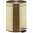 Navaris Small Gold Trash Can - 1.3 Gallon (5 Liter) Trash Can with Step Pedal, Lid and Removable Inner Bucket for Bathroom Kitchen Office or Bedroom