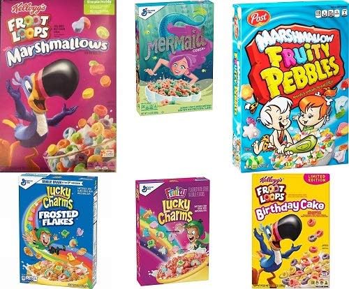 The Cereal Box (Contains Froot Loop Marshmallow, Birthday Cake Froot Loops, Lucky Charms Fruity, Lucky Charms Frosted Flake, Marshmallow Pebbles and Mermaid Cereal)