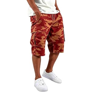 Camo Cargo Shorts for Men Summer Workout Hiking Shorts with Pockets | Knee Length Casual Loose Bermuda Athletic Short