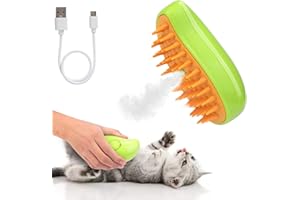 FESTIKIT Steam cat brush, multifunctional steam cat brush, 3-in-1 self-cleaning massaging steam cat brush, cat grooming steam cat brush for removing tangled and loose hair, suitable for cats and dogs (green)
