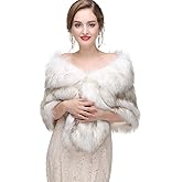 CanB Women's 1920s Faux Fur Wraps and Shawls Bridal Wedding Fur Stole Winter Faux Mink Fur Cape for Bridesmaids