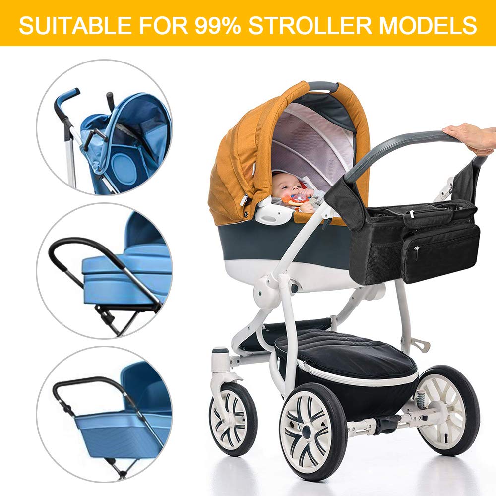 Baby Stroller Organizer Bag - Stroller Storage Bag with 2 XL Waterproof Leak-Proof Insulated Cup Holders and Large Detachable Zippered Clutch Bag for Universal Stroller Like Baby Jogger, Bugaboo : Baby