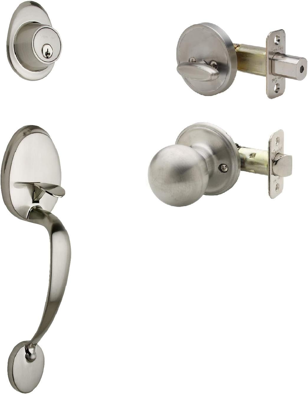 Copper Creek CZ2610xBK-SS Mid Century Modern Front Door Handleset in Satin Stainless with Colonial waverlie Lever Trim