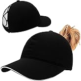 Womens Ponytail Baseball Cap,Upgrade Criss Cross High Messy Bun Ponycap,Long Brim Outdoor Sports Hat with Ponytail Hole