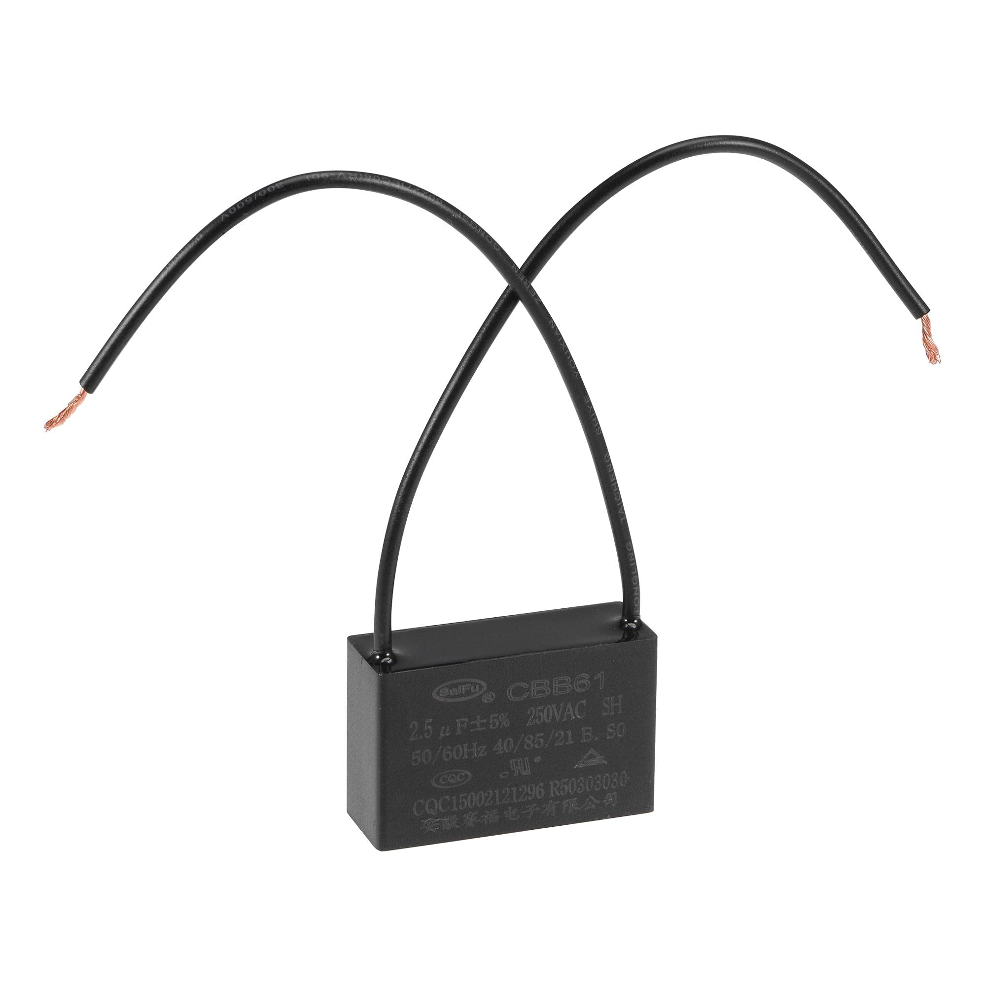 sourcing map Ceiling Fan Capacitor CBB61 2.5uF 250V AC 2 Wires Metallized Polypropylene Film Capacitor 37x24x13mm for Electric Fan Pump Motor Generator