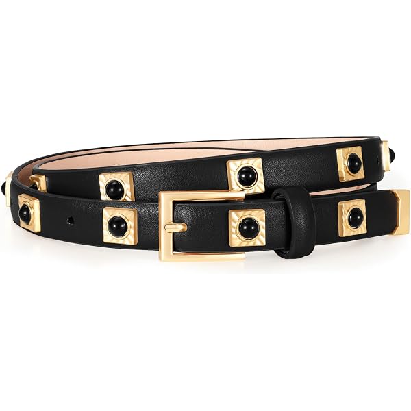 Women Studded Belt Skinny Leather Belt Ladies Thin Waist  display picture 1