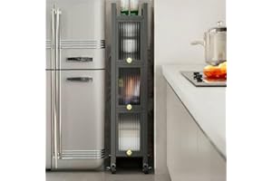 Slim Kitchen Storage Cabinet with Flip-Top Doors Rolling Utility Shelf Deep Narrow Pantry Organizer for Kitchen Living Room L
