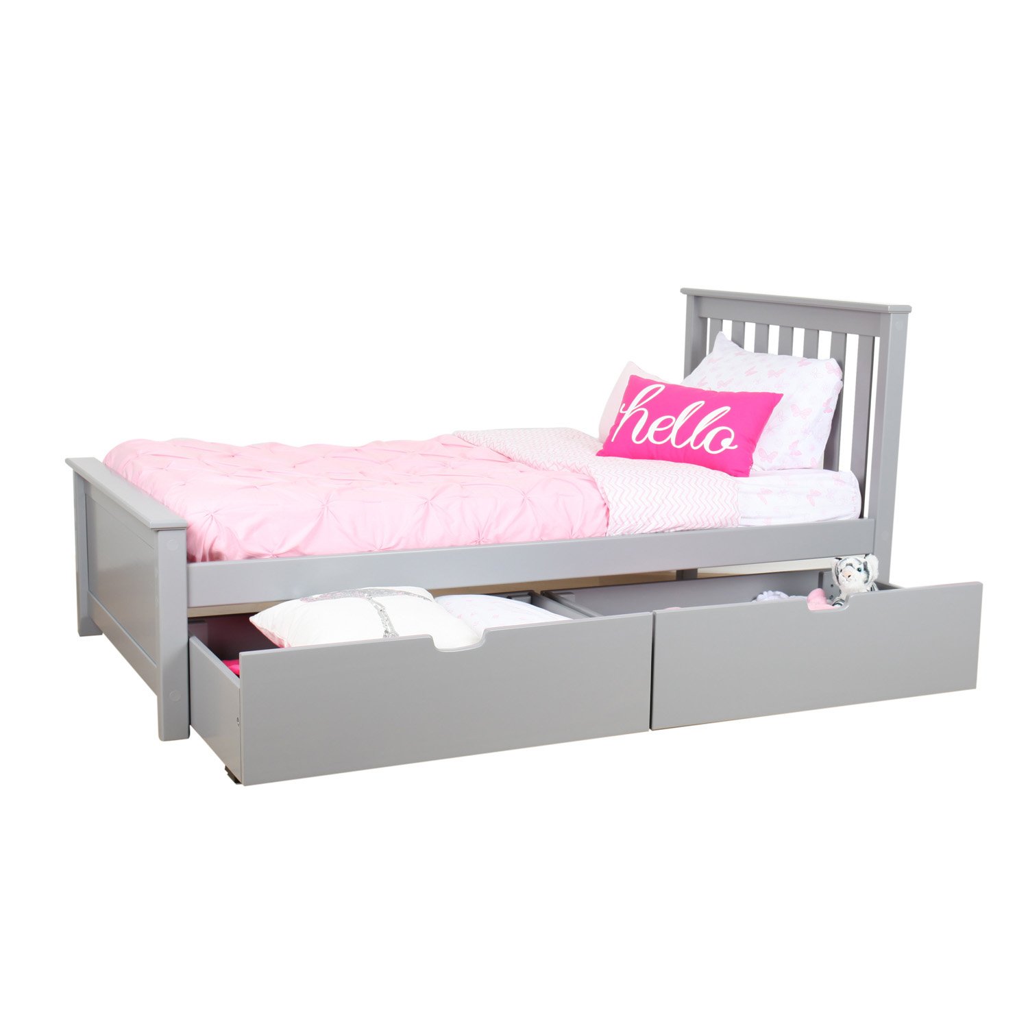 Max & Lily Solid Wood TwinSize Bed with Under Bed Storage Drawers