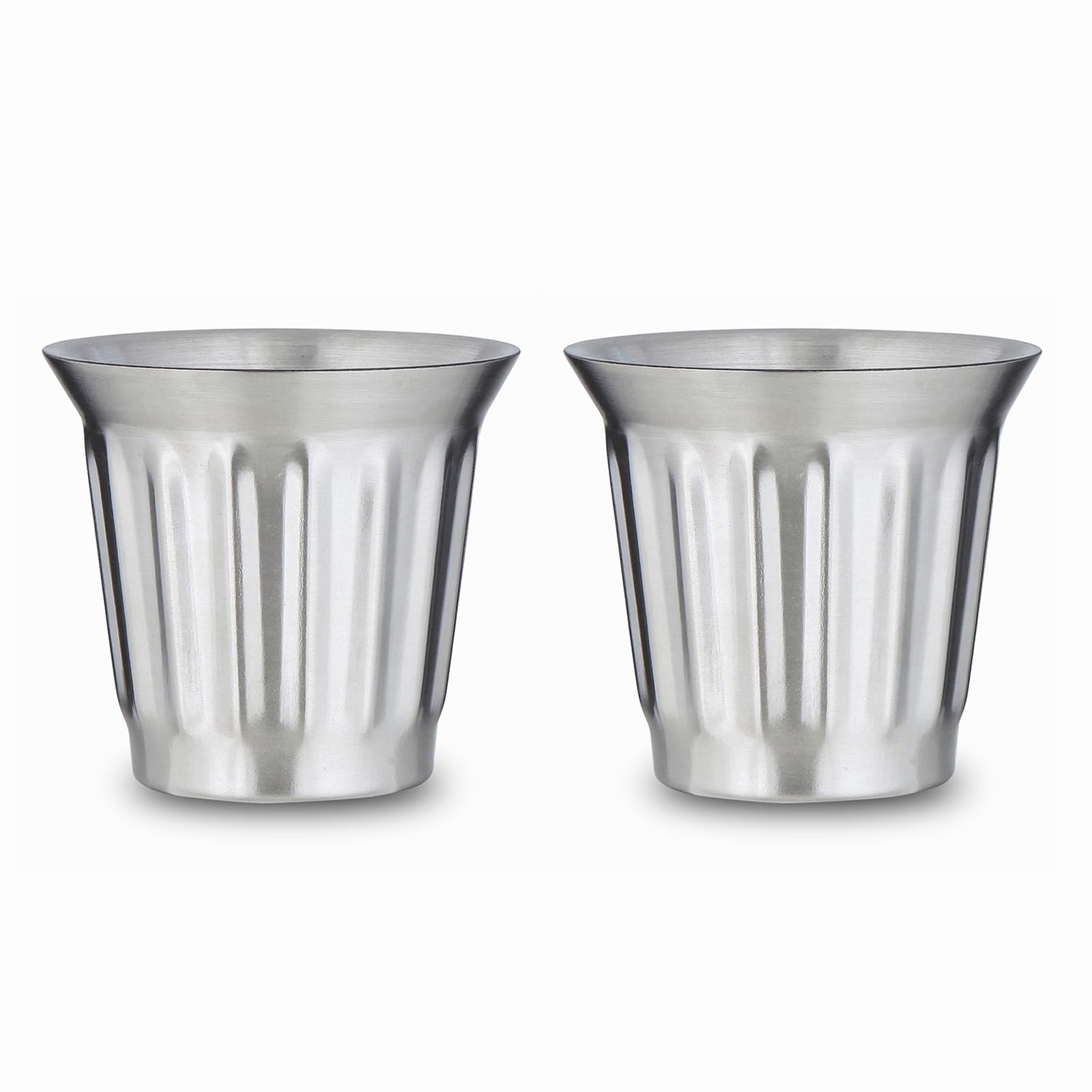 Easyworkz Stainless Steel Double-Wall Espresso Cups Set of 2, Vertical Stripe Design,150ml, Brushed Silver