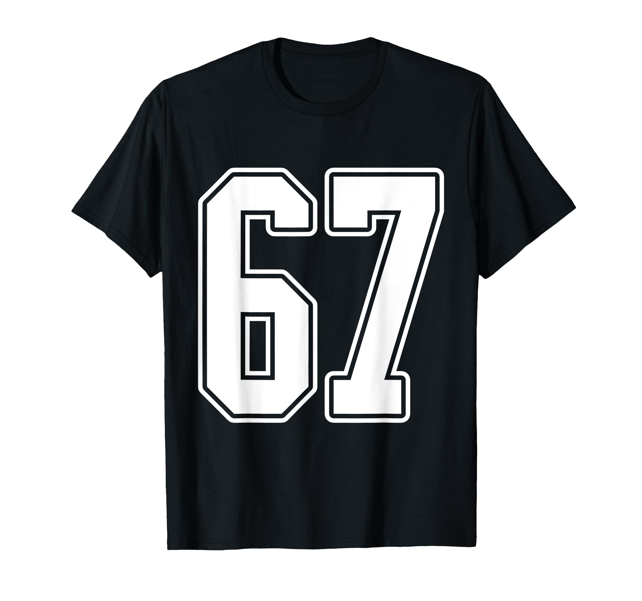 Photo 1 of #67 White Outline Number 67 Sports Fan Jersey Style T-Shirt