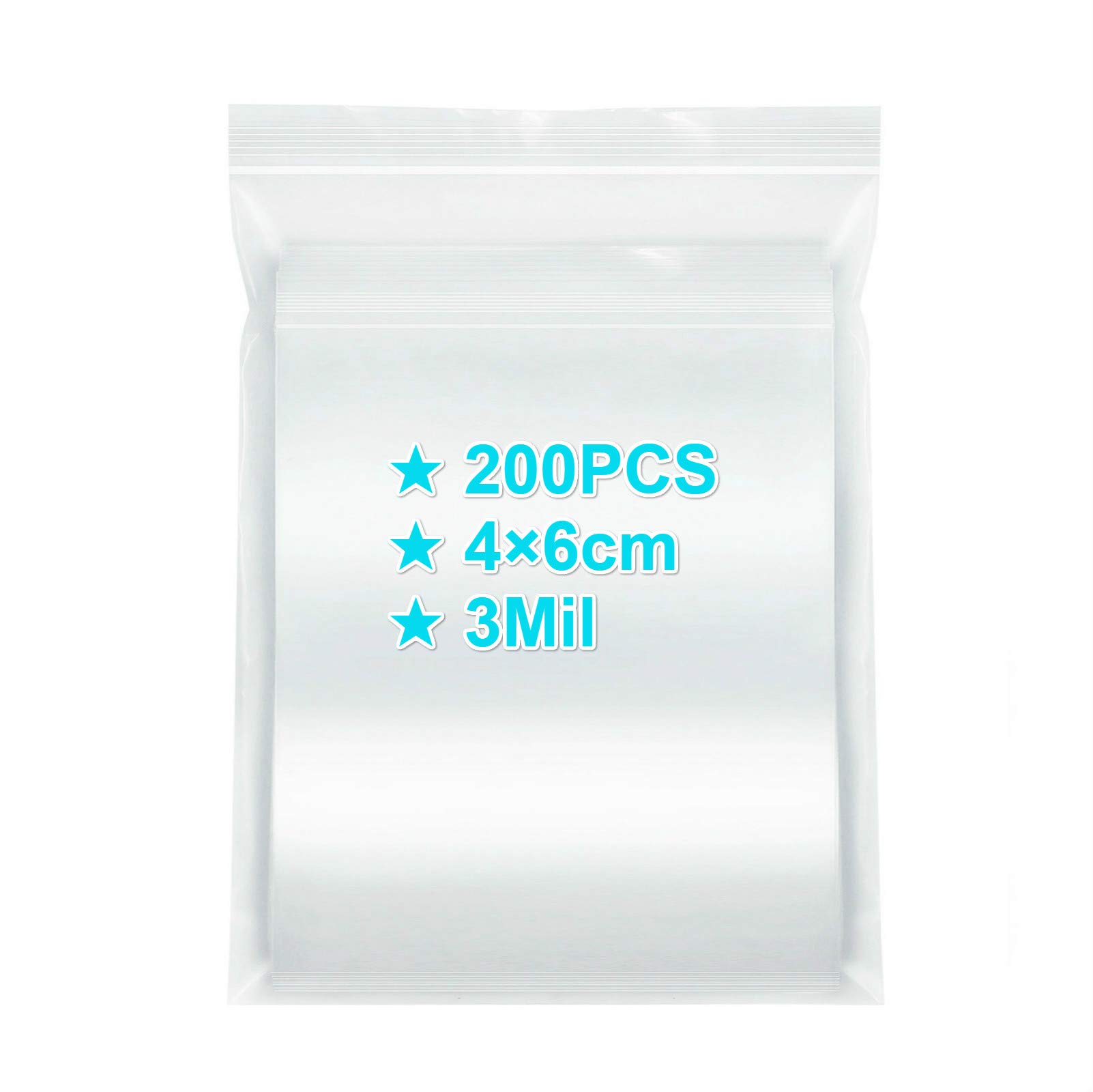 Small Ziplock Bags 4×6cm, 200PCS, 3 Mil Extra Thick Clear Plastic Resealable Bags with Lock Seal Zipper, Storage Pouches Grip Seal Bags for Jewelry Coins Pills Packaging