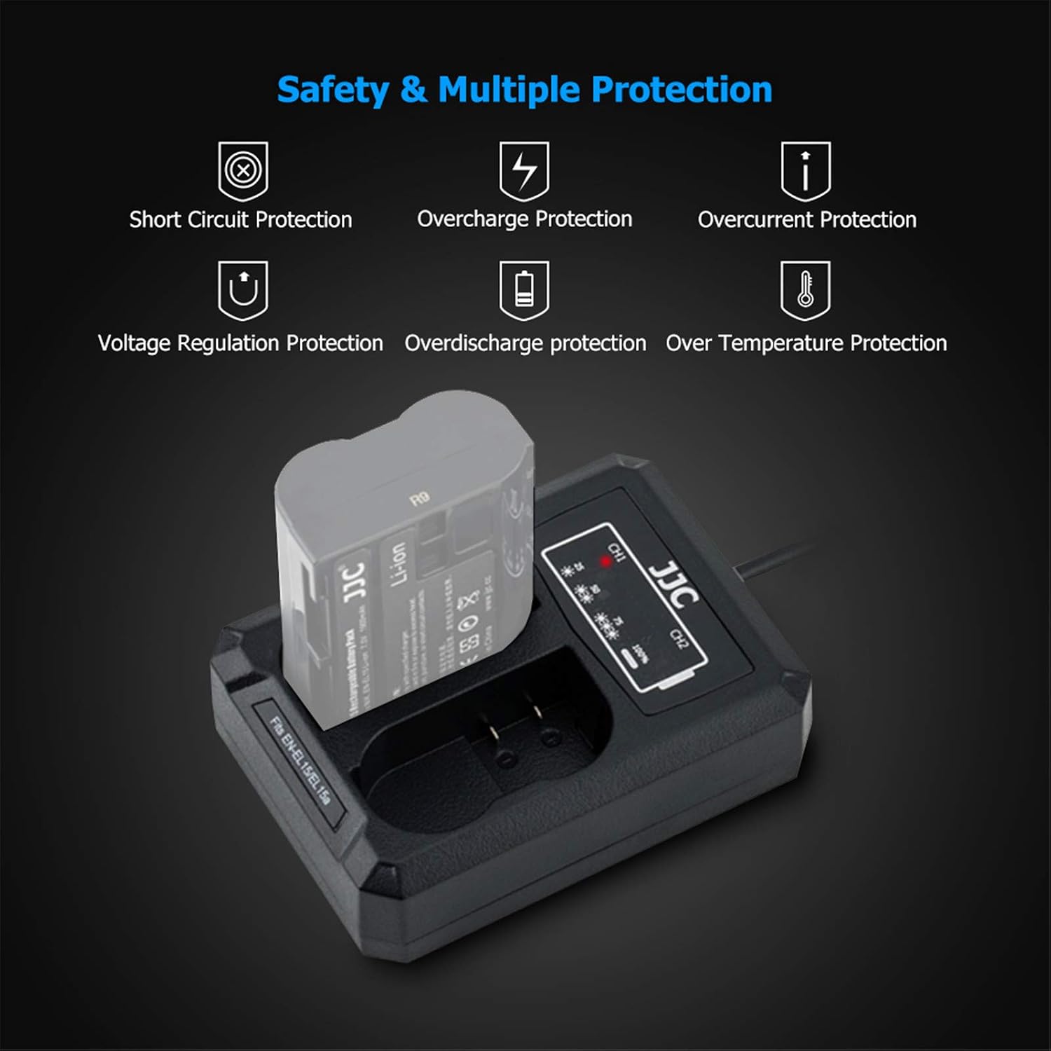 USB Dual Battery Charger adapter for Nikon Z7, Z6, D850, D810A, D810, D800E, D800, D750, D610, D600, D500, D7500, D7200 - Image 3