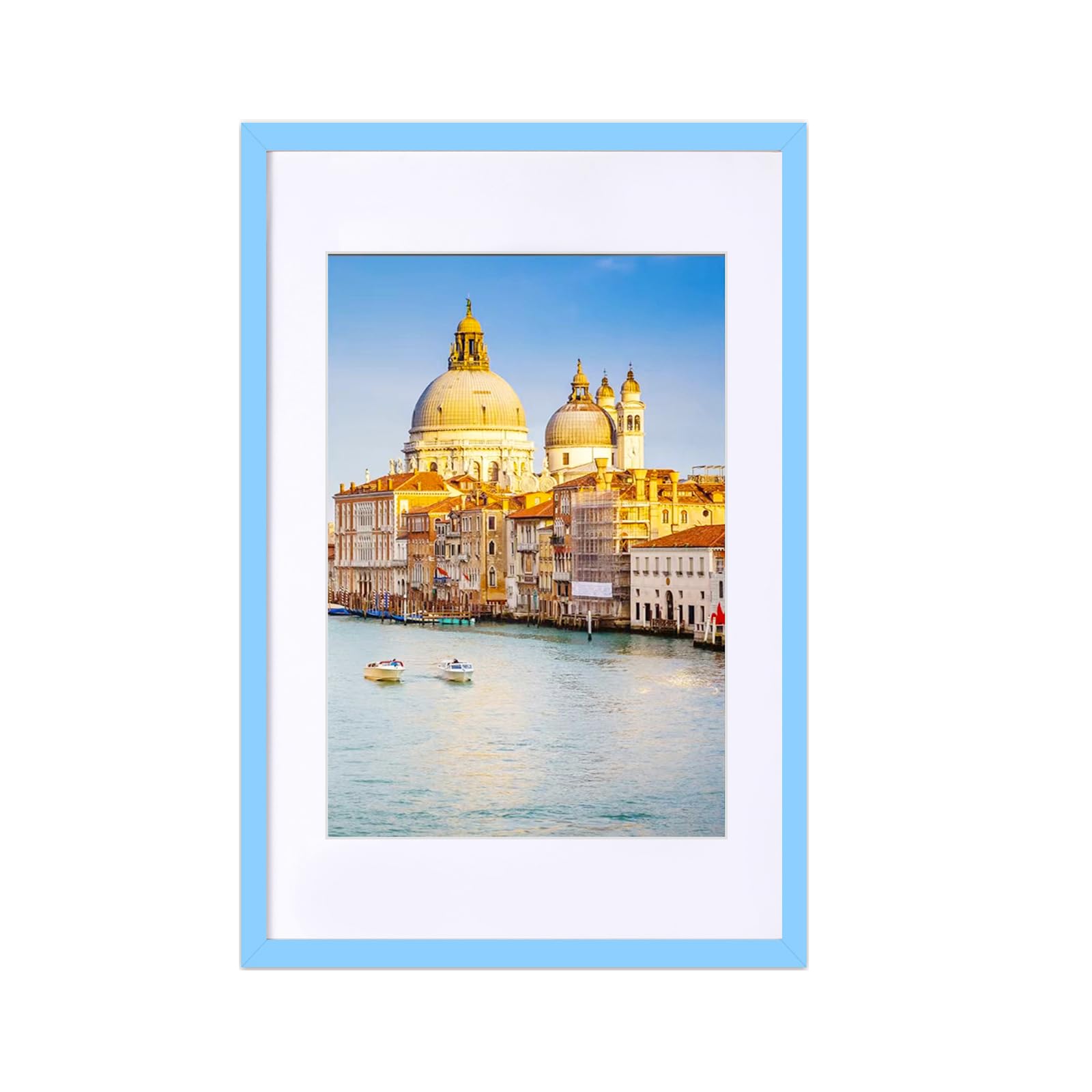 wyooxoo 16x24 Poster Frame Blue Made of Solid Wood Picture Frames Display Pictures 12x18 with Mat or 16x24 Without Mat Colorful Frame For Horizontal Vertical Wall Mounting Image