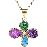 Togous Four Leaf Clover Necklaces for Women, Trendy Amethyst Crystal Pendant Necklace, Crystals and Healing Stones Reiki Spiritual Gemstone Protection Necklace Jewelry Gifts for Women